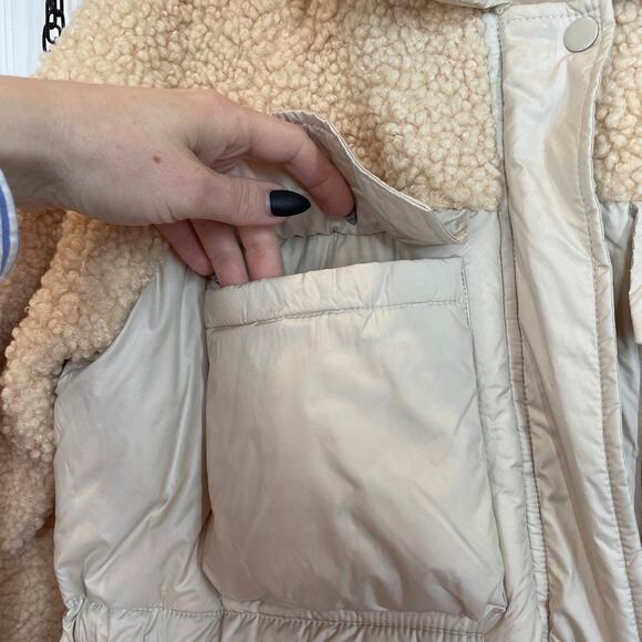 QED London Teddy Puffer Jacket Size 12 Beige Tie Waist Outdoor Warm - Picture 6 of 11